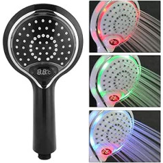 MAGT 3-Colour LED Light Shower Head, 3-Colour LED Hand Shower, Digital Temperature Display, Shower Spray Head, Powered by Running Water