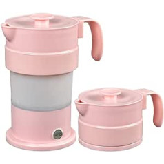 Electric Travel Kettle, 380 ml Foldable Portable Kettle 300 W, Fast Water Boiling Tea/Coffee Pot for Camping/Travel, BPA-Free, Easy Storage with Removable Power Cable, Pink
