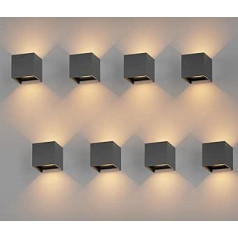 K-Bright 8 Stück LED Wandleuchten Innen/Außen 12W Wandlampe Auf und ab Einstellbarer Lichtstrahl, 3000K Warmweiß Außenwandleuchte IP65 für Wohnzimmer Schlafzimmer Balkon, Dunkelgrau