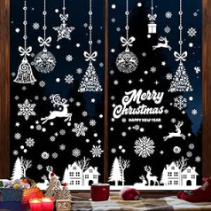 192 Pieces Christmas Window Stickers Reusable Double Sided Christmas Window Decoration PVC Static Snowflake Window Stickers White for Christmas Window Decorations
