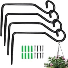 Ticway Forged Straight Hook 4 pack 6 collu melns putnu barotavām, stādītājiem, laternām, vēja zvaniem, ziedu groziem, iekštelpu un āra dekorēšanai