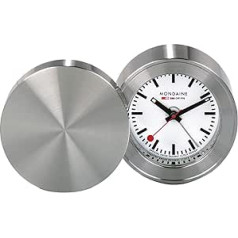 Mondaine - Wecker MSM.64410 Tischuhr 50mm - Bahnhofsuhr aus Messing gehärtetes Mineralglas staubbeständig mit rotem Sekundenzeiger - Tisch Uhr