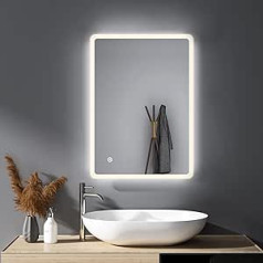 HY-RWML vannas istabas spogulis, 40 x 60 cm apgaismojums, LED spogulis, sienas spogulis, 3 gaišas krāsas, vannas istabas spogulis ar pretaizsvīšanas slēdzi, taisnstūrveida, vēsi balts 6500 K, IP67 enerģijas taupīšanas A++, vannas istaba, viesist