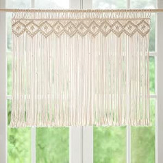 Mkono Macrame aizkars logu sienas piekarināmais Boho dekoratīvais austais gobelēns sienas dekors Āra aizkars kāzu dekorēšanai mājās, 89 x 66 cm