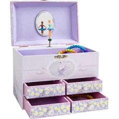 JewelKeeper liela mūzikas kastīte Juvelierizstrādājumu kaste ar 4 atvilktnēm, modeļu izvēle, violeta