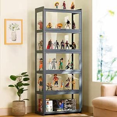 Sammelkoffer Figurenkoffer Bambusrahmen Acrylvitrine Sammelschrank Sammeltafel Glasvitrine Aufbewahrungsregal mit großer Kapazität, für Schlafzimmer/Wohnzimmer und Arbeitszimmer 70*34*172CM Grey