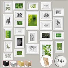 bomoe Set of 24 Picture Frames Nature Collages Photo frame made of wood, Plexiglas, metal suspension, stand and mat 10 x 10.5 x 15cm / 8x 13 x 18 cm / 4x 15 x 20 cm / 2 x 20 x 30 cm - Black or White.