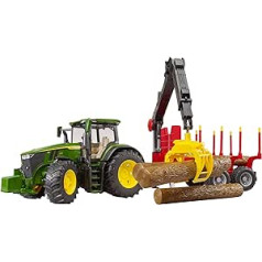 bruder 03154 - John Deere 7R 350 with Back Trailer & 4 Tree Trunks - 1:16 Farm Agriculture Forestry Forestry Tractor Bulldog Wood Transporter Toy Vehicle