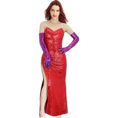 NUWIND Jessica Rabbit Damen Kleid Rot Sexy Pailletten Kostüm Tube Top Kleid Set Erwachsene Halloween Kostüm Verkleidung Cosplay