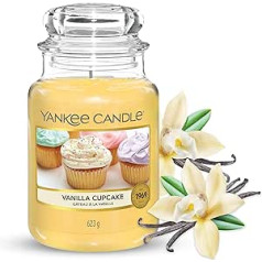 Yankee Candle aromātiskā svece stiklā (liela), vaniļas kūciņa, degšanas laiks līdz 150 stundām