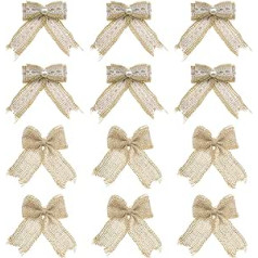 12 Pieces Burlap Bow with White Lace and Beads Decoration 2 Styles for DIY Crafts Packaging Party Wedding Indoor Outdoor Decoration