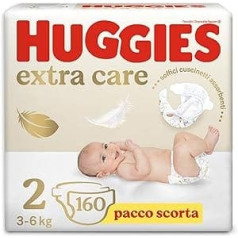 Huggies Extra Care Bebè autiņbiksītes 2. izmērs (3-6 kg) (160 gab. iepakojumā)