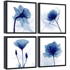 Wieco Art AH4073-3030UK-BF Canvas Prints 4 Panels Blue Flickering Flower Modern Canvas Pictures on Canvas for Bedroom Office Home Decor Black