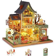 Cuteefun DIY leļļu mājas miniatūra māja pieaugušajiem, miniatūra leļļu mājas komplekts ar mēbeļu mūziku un instrumentiem, amatniecības komplekts House Wood (Happy Jungle Resort)