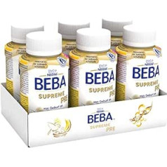 Nestlé BEBA Supreme pirmssākuma piens: dzeršanai gatavas porciju pudeles ar Omega 3, iepakojums pa 6 (6 x 200 ml)