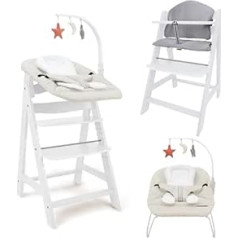 509 Crew Sky Wooden High Chair Grow Up Set from Birth + Includes Sky Baby Rocker 2-in-1 and Highchair Seat Cushion, Stone White