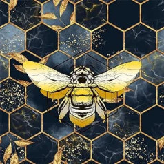 The Yard Honeybee audums, ģeometrisks šūnveida marmora mēbeļu audums krēsliem, mūsdienīgs sešstūrains glīts bišu audums polsterēšanai un DIY projektiem, 92 x 150 cm, zelta zils