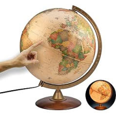Interkart Antique-Style Illuminated 30 cm Globe with Wooden Base, German
