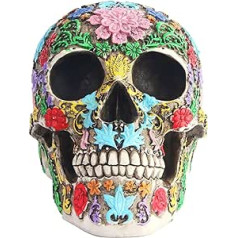 Gothic Skull Sculpture Skull Statue with Petals Halloween Ornaments Resin Painted Skull Ornaments for Home Dining Table Living Room (Style 1)