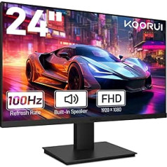 KOORUI 24 Inch Gaming Monitor FHD (1920 x 1080), 100 Hz, VA, AdaptiveSync, Integrated Speaker, HDMI, VGA, 75 x 75 mm VESA Mounting, Eye Care, Frameless, Black