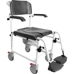 KMINA PRO - kumodes krēsls senioriem ar riteņiem, regulējams augstums, dušas tualetes krēsls, dušas krēsls ar riteņiem cilvēkiem ar īpašām vajadzībām, nakts krēsls pieaugušajiem, tualetes ratiņkrēsls, melns
