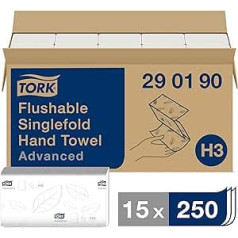 Tork Schnellauflösende Zickzack Papierhandtücher - 0290190 - Falthandtücher zum Nachfüllen für Papiertuch Spender, H3 Advanced - 2-lagig, weiß - Großpackung ar 15 x 250 Tücher