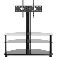 RFIVER TV Rack Glas Fernsehtisch TV Ständer für 32-70 Zoll Fernseher, ±45° Schwenkbar & Höhenverstellbar TV Eckschrank Möbel Fernsehschrank mit 3 Regal aus gehärtetem Glas | Max 50KG VESA 600x400mm