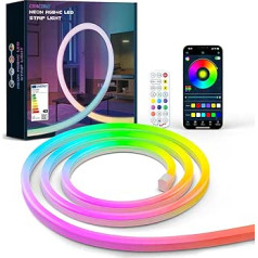 CHACOKO 5 m Neon RGB with IC LED Strip, Rainbow Effect, 84 LEDs/Metre, 420 LED, Waterproof IP65 Silicone LED Strip, App and Remote Control, Music Sync, for Home, Room, Garden, Party