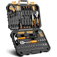 DEKO 128-teiliges Werkzeugsets — Allgemeines Werkzeugset für Haushaltshandwerker, Auto-Reparatur-Werkzeugset, mit Aufbewahrungskoffer aus Kunststoff