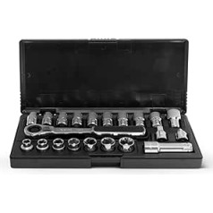 SATA ST09134SJ Passage Socket Spanner Set, Ratchet Box, 3/8 Inch / 9.525 mm, Hexagonal Metric and Inch 21 Pieces