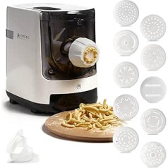 PASTAIO | Fresca Nudelmaschine mit doppelter Ausführung, Pasta Maker, bis zu 800 g Makaroni, automatisches Wiegen, 11 Ausstechformen inklusive für 15 Pastaarten, 180 W