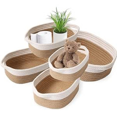 Gucass Set of 5 Braided Storage Baskets, Cotton Rope Storage Baskets, Stackable Storage Basket, Changing Table Organiser, Multi-Purpose Organiser Container for Children's Room, Living Room, Bathroom