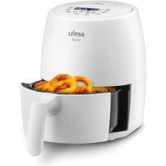 Ufesa Twist karstā gaisa cepeškrāsns mazs bez eļļas, 2 l, Airfryer ar 6 programmām, 1200 W, laika maiņa, temperatūra no 80 °C līdz 200 °C, nesatur BPA, nepiedegošs pārklājums, vēss pieskāriens, balts, Amazon ekskluzīvs