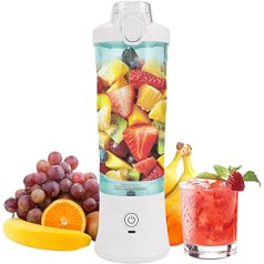 600 ml Portable Smoothie Maker Stand Mixer, Mini Blender with 6 Stainless Steel Knives, USB Portable Personal Fruit Mixer, Mini Mixer To Go with Drinking Cup for Smoothies, Juice and Shakes (White)