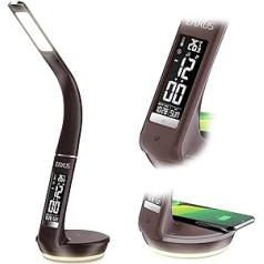 Eaxus ® LED Desk Lamp with Charging Function, Touch Table Lamp with Display, Qi Wireless Charging Function, Clock & Thermometer