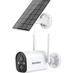 Nicgiga Outdoor Security Wireless Cameras with Solar Battery Operated, WiFi Bullet Home Surveillance Camera, AI PIR Motion Detection, Spotlight Colour Night Vision, SD/Cloud, IP66 Waterproof