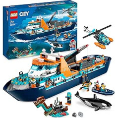 LEGO 60368 City Arktikas izpētes kuģis, liela peldoša rotaļu laiva ar helikopteru, zemūdene, vikingu kuģa vraks, 7 mini figūriņas un Orca figūra, Ziemassvētku dāvana 7 gadus veciem bērniem