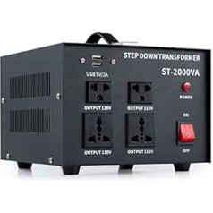 Creworks pazeminošs sprieguma pārveidotājs 2000 W transformators ar 110 V universālajām ligzdām 5 V USB porti Automātiskais transformators 110 V / 220 V ar automātisku pārtraukumu