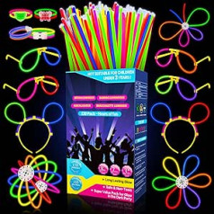 Millegu Glow Sticks ballīšu komplekts, 100 gab. Glow Sticks 130 savienotāji, Neona Glow Sticks ķēdes un gaismas brilles bērniem, Dekorācijas svētkiem, Kāzām, Ziemassvētkiem, Jaungada ballītei