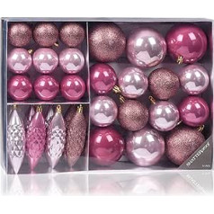 com-four® 31-Piece Set Hanging Decoration Christmas - Christmas Tree Baubles and Christmas Tree Cones Made of Shatterproof Plastic for Christmas - Christmas Tree Decorations (Pink/Pink, 31 Pieces)