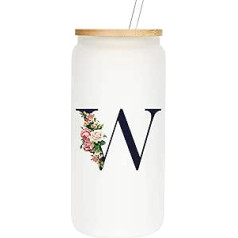 Personalisierte Glasbecher mit Deckel und Strohhalmen, monogrammierte Geschenke für Frauen, individueller Becher, niedlicher individueller Becher, ästhetische Sachen, Initiale Eiskaffeetasse,