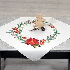 Duftin Poinsettia Pracht Pre-Drawn Embroidery Kit - Tablecloth 72 x 72 cm - DIY Set for Embroidery Embroidery Set with Embroidery Template & Embroidery Needle and Embroidery Thread