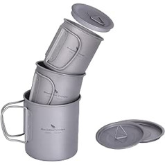 iBasingo Titanium Mug Camping Pot 200 ml & 300 ml & 450 ml Kafijas krūze Tējas krūze ar vāku un salokāmu rokturi Viegli virtuves trauki āra iekštelpu piknika biroja ikdienas dzērienu trauki Ti3046D