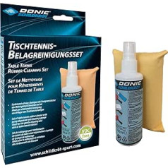 Schildkröt Donic-Schildkröt 828529 galda tenisa tīrīšanas komplekts, 100 ml virsmas tīrīšanas līdzeklis sūkņa izsmidzinātājā un tīrīšanas sūklis, rakešu virsmu atsvaidzināšanai