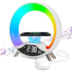 Cuteefun dienasgaismas modinātājs ar 15 W bezvadu uzlādes staciju, saullēkta modinātājs ar Bluetooth skaļruni, modinātāja gaisma, radio modinātājs, divi modinātāji, gaismas modinātājs ar vairāk nekā 10 regulējamiem.