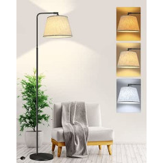 Tacopet Floor Lamp Living Room with Linen Lampshade, Floor Lamp with 3 Colour Temperatures 3000-6500 K, Modern Reading Lamp 12 W LED Foot Switch Floor Lamp for Living Room, Bedroom, Office, Black