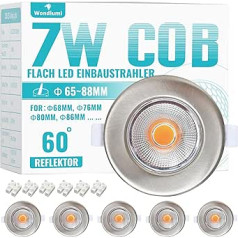 Wondlumi komplekts 6 LED padziļināti prožektori, 7 W prožektori, plakani, 33 mm, LED prožektori, 230 V, apaļi, matēts nerūsējošais tērauds, 2700 K, silti balts, 600 LM virtuvei