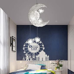 LED Pendant Light, LED Ceiling Lamp Creative Children's Room Fairy Moon and Stars Pendant Light Chandelier Lighting Creative Ceiling Light for Children Bedroom Living Room