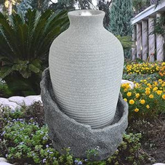 Ampfore Corfu dārza strūklaka dekoratīvā strūklaka gaiši pelēka ar LED gaismu 230 V strūklakas ūdenskrituma ūdens funkcija dārzam, dārza dīķim, iekšpagalmam, dīķim, balkonam, ļoti dekoratīva
