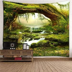 AYES psihodēliskā gobelēna meža spoža saules gaisma sienas piekarināmā ainava Bohēmijas džungļu sienas mākslas dekori (1800 x 1800 mm)